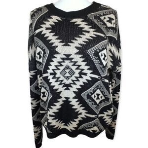 FOREVER 21 BLACK, GRAY, CREAM GEOMETRIC PRINT SWEATER SZ.L EUC